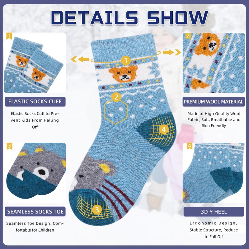 Eocom 6 Pairs Children's Winter Warm Wool Animal Crew Socks Kids Boys Girls Socks (6 Pairs Bear, 4-7 Years) - Image 4